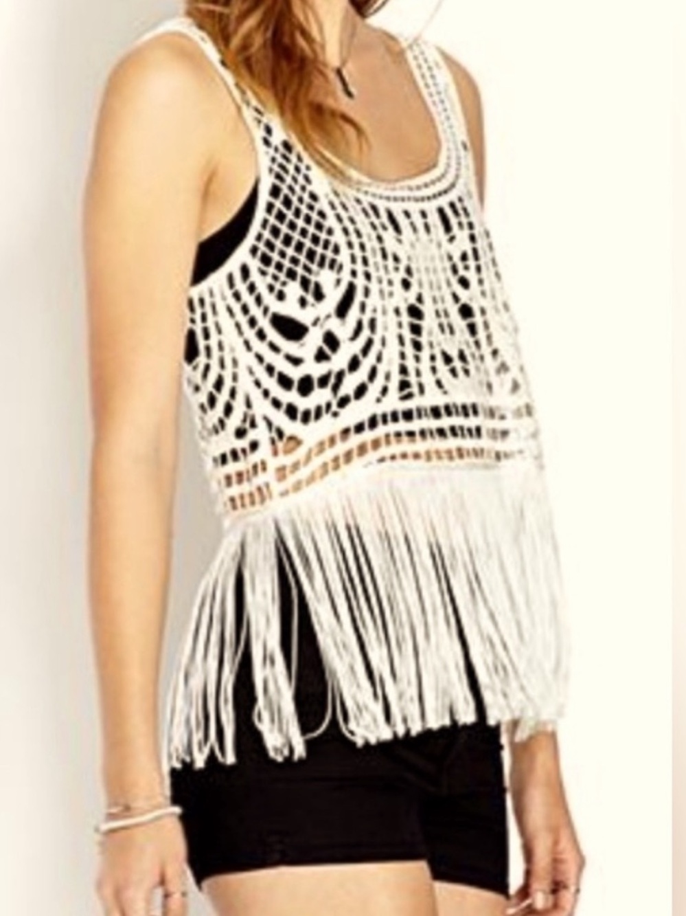 Forever 21 Sleeveless Crochet Fringe Tank Top/Blouse in Cream NWT!